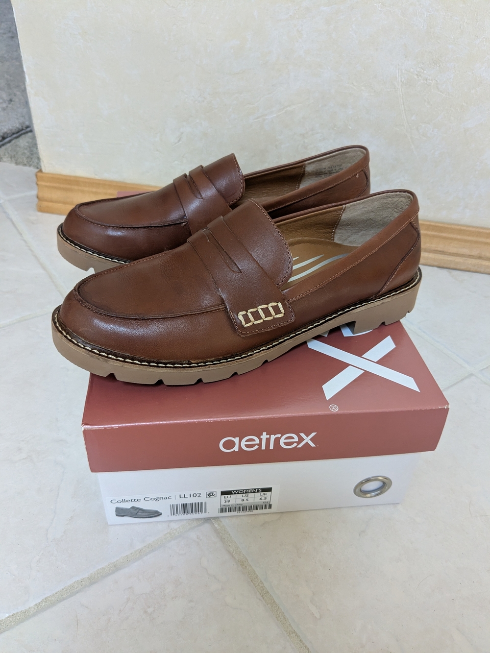 Aetrex Cognac Penny Loafers